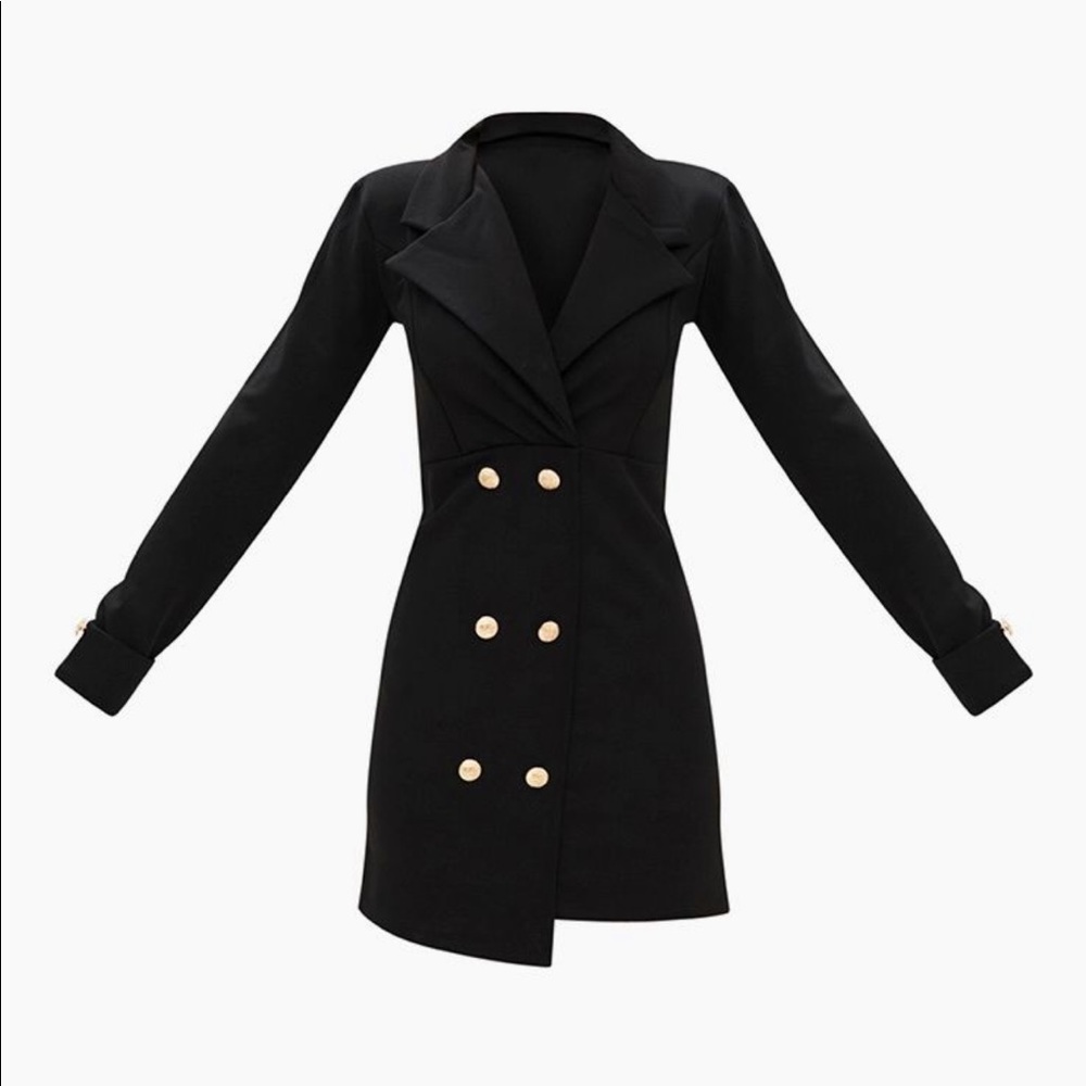 Gold Button Detail Blazer Dress